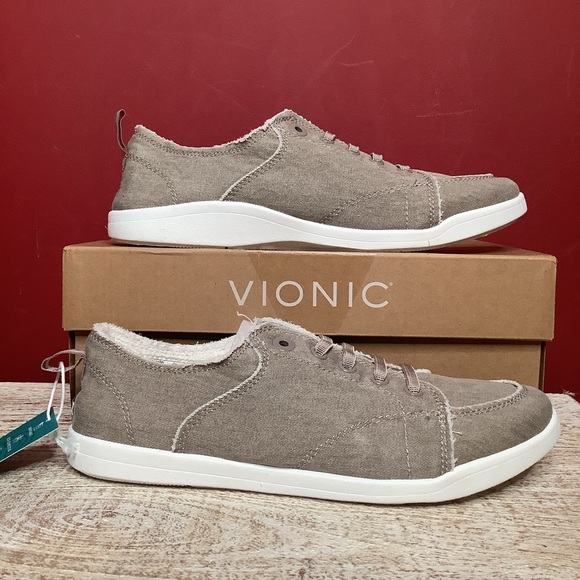 Vionic Pismo Taupe Casual Canvas Support Slip-On Sneakers Washable Eco-Conscious - Picture 4 of 10